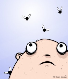 Smelly man with flies cartoon