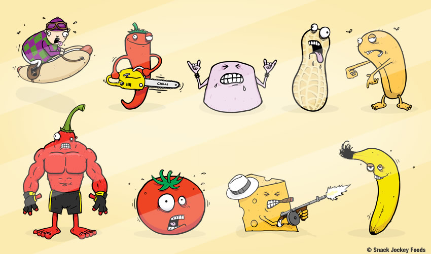 Snack Jockey Foods Character Designs